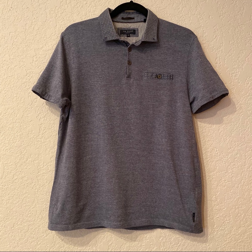 Ted Baker London Geo Print Collar Polo Gray Shirt